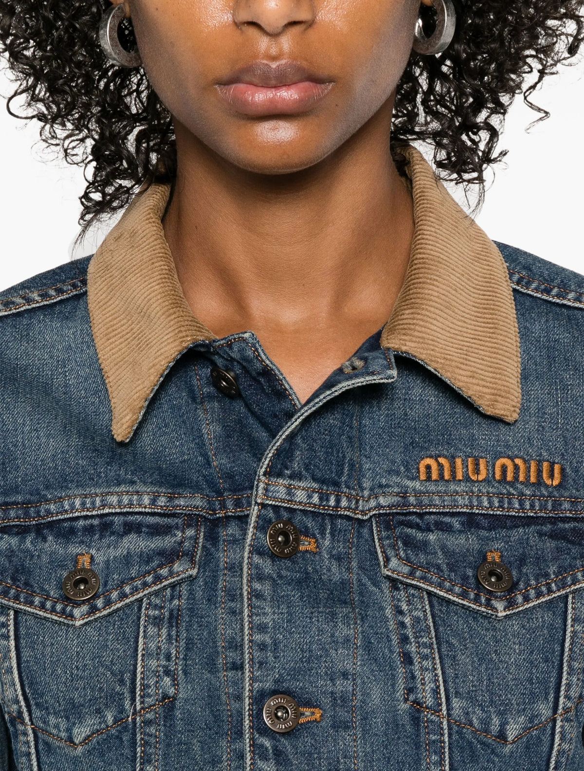 MIU MIU corduroy collar jacket,MIU MIU GWB235SOOO1567,MIU MIU denim jacket,Miu Miu denim jacket blue,Miu MIU brown collar den