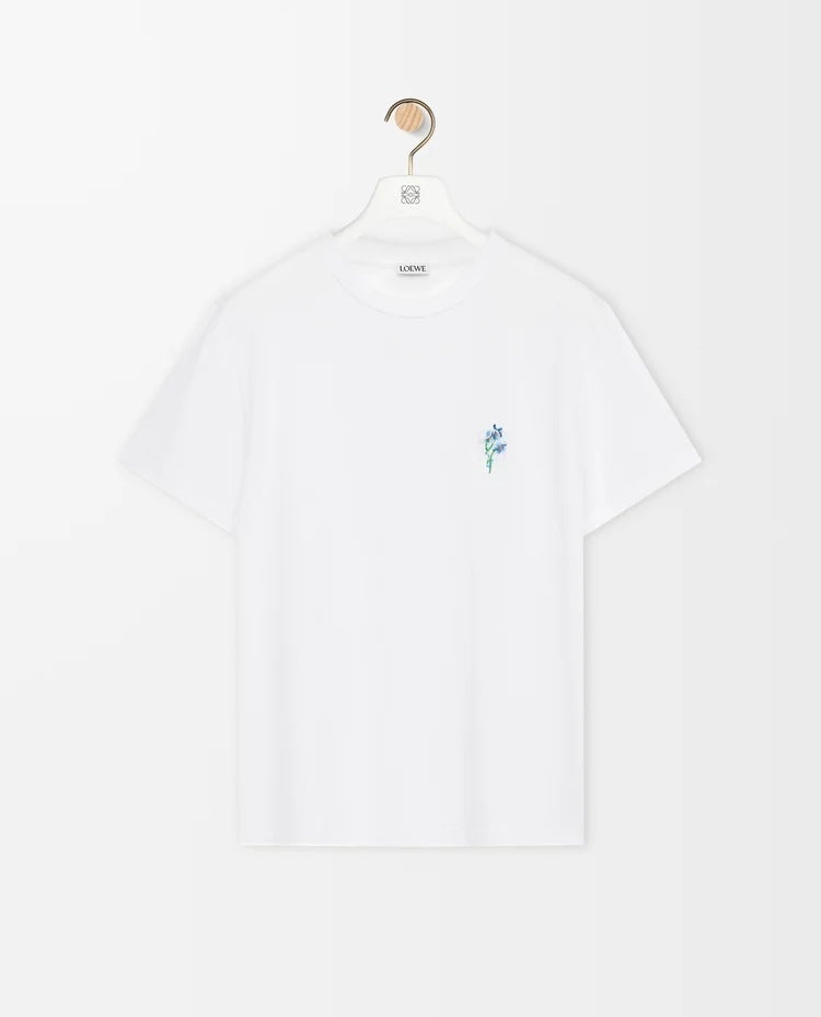 Loewe S359Y22X97,Loewe relaxed fit T-shirt,Loewe white t-shirt,Loewe women white t-shirt,Loewe floral embroidery t-shirt,Loew