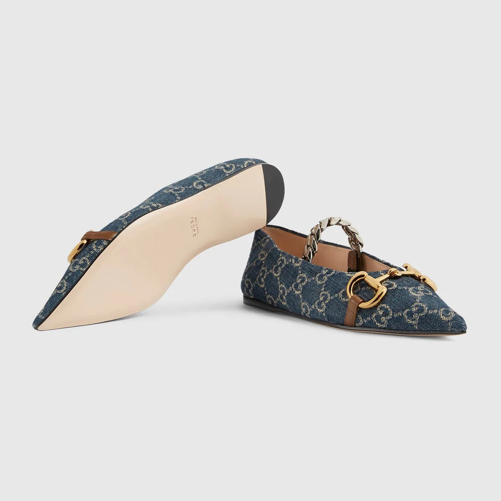 Gucci 635101 2KQ80,Gucci ballet flat with Horsebit,Gucci monogram ballet flat,Gucci point toe ballet flat,Gucci point toe bal