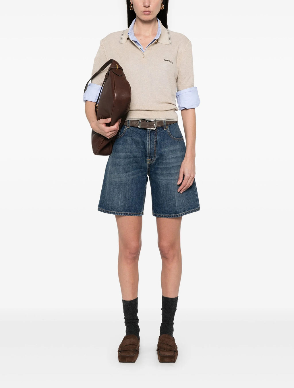 MIU MIU MML95616OPSOOO,Miu Miu polo top,Miu Miu knitted polo shirt,Miu Miu womens polo top,Miu Miu womens polo shirt,Miu Miu