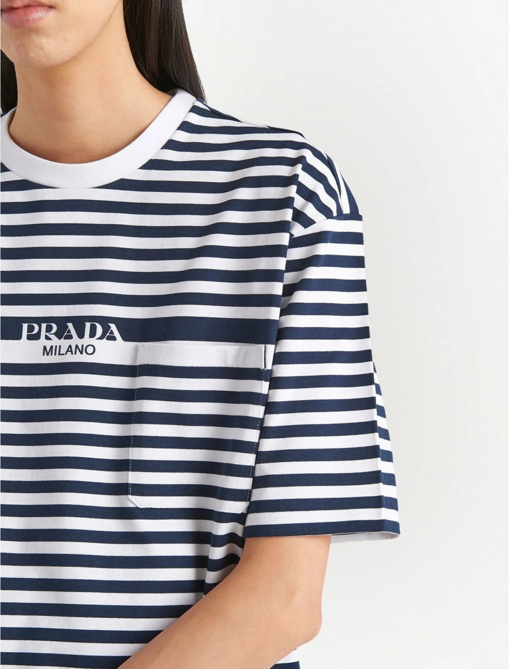 Prada 3515BS23112T2,Prada striped T-shirt,Prada navy striped T-shirt,Prada striped T-shirt womens,Prada striped womens T-shir