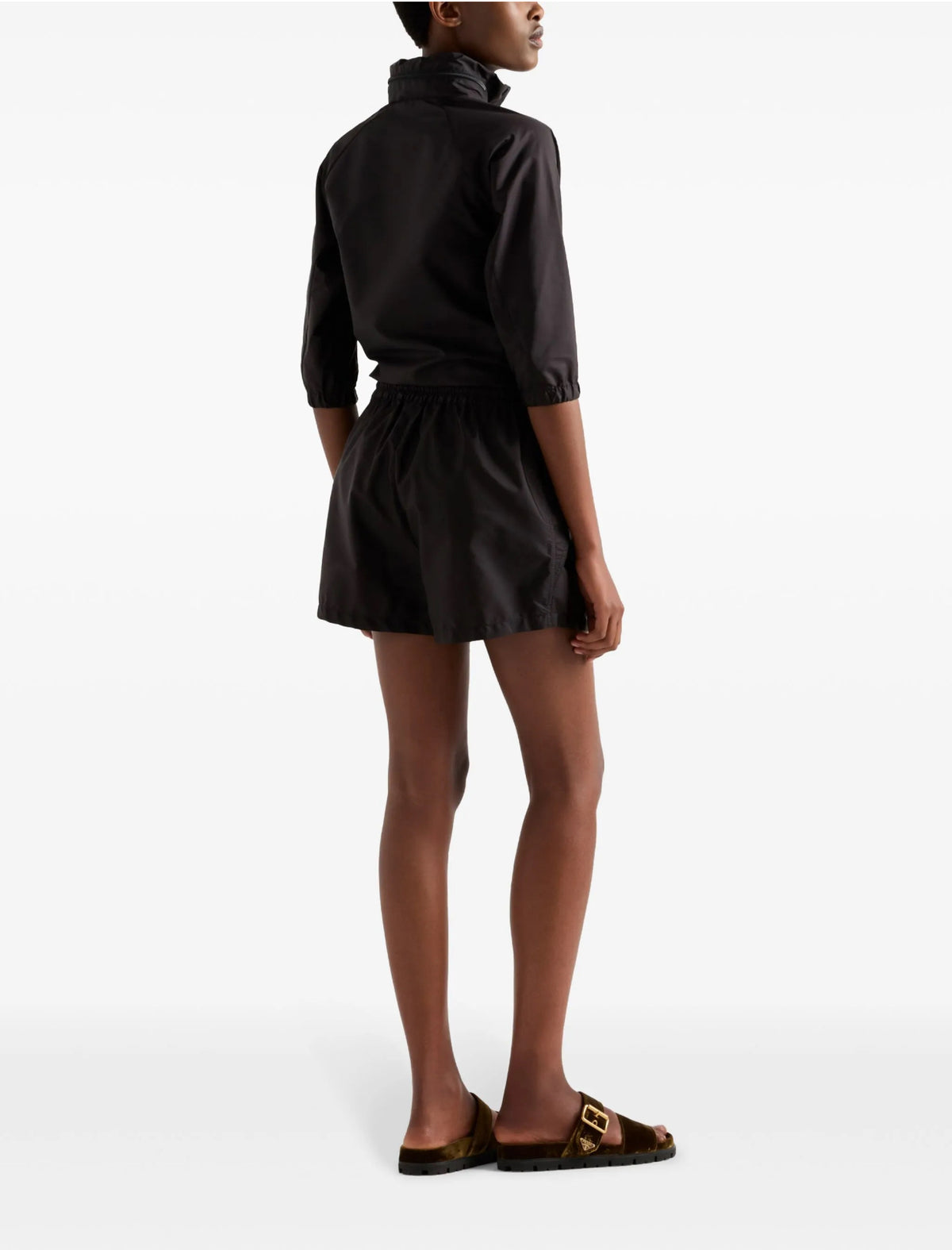 Prada 22X9011WQ9SWMO,Prada triangle logo shorts,Prada triangle logo black shorts,Prada black shorts,Prada black shorts womens