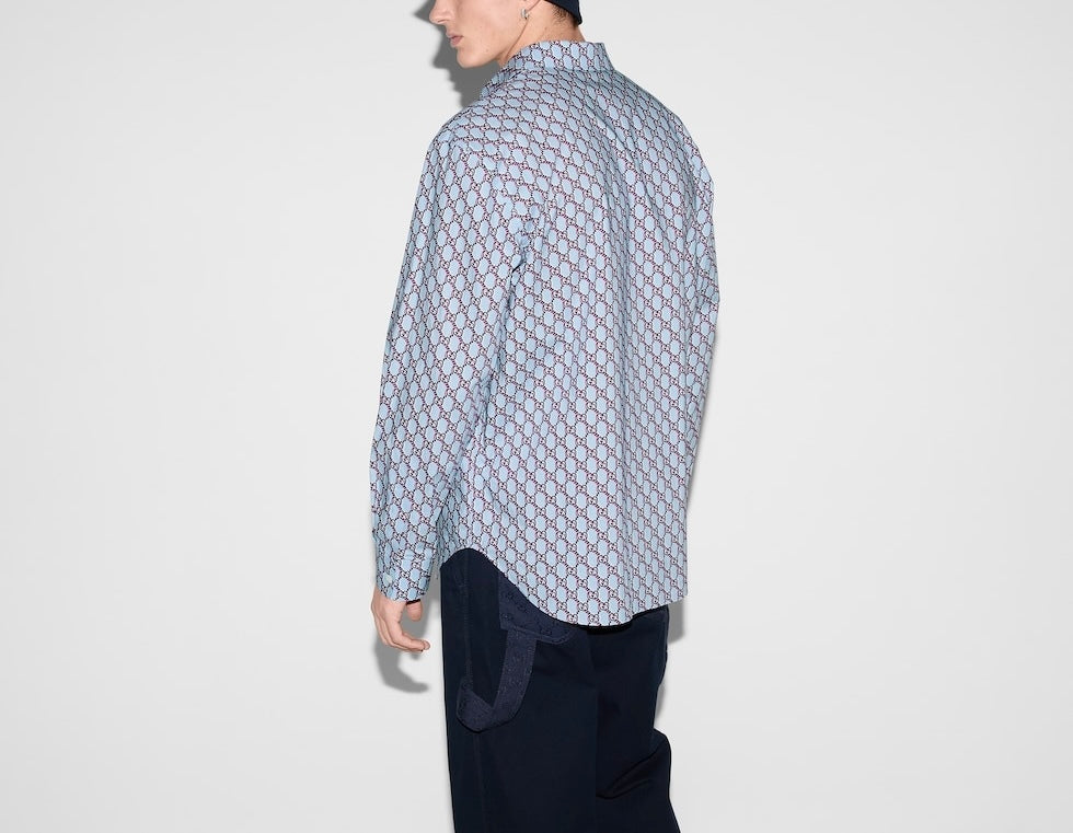 Gucci 814557Z7AHC,Gucci GG printed shirt,Gucci monogram shirt,Gucci blue monogram shirt,Gucci blue monogram shirt mens,Gucci
