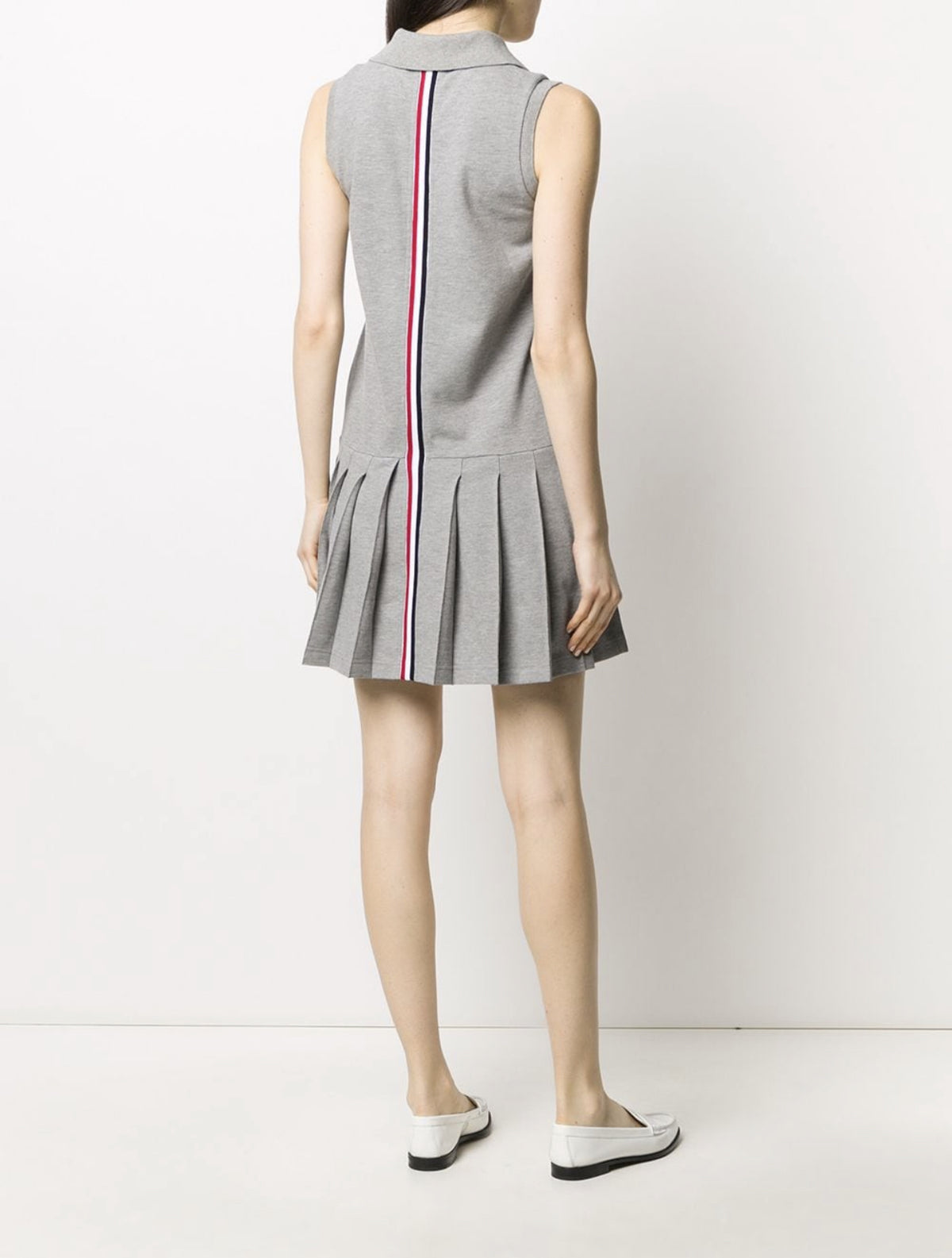 Thom Browne RWB stripe sleeveless pleated tennis dress