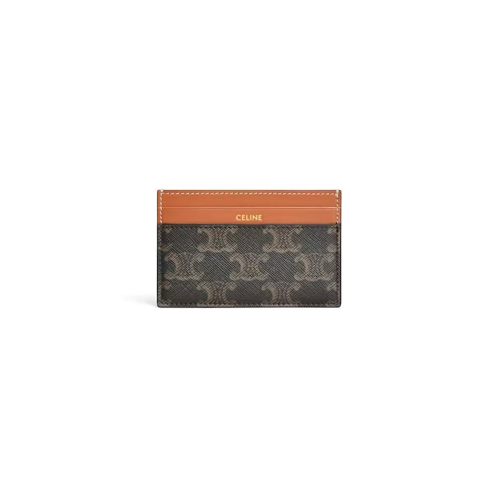 Celine 10P322EEN.04LU,Celine MEDIUM CARD HOLDER IN TRIOMPHE CANVAS AND CALFSKIN,Celine triomphe card holder,Celine cardholder