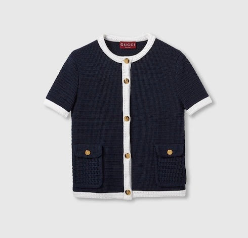 Gucci 819373XKEOT,Gucci short sleeve cardigan,Gucci navy cardigan womens,Gucci short sleeve cardigan womens,Gucci short sleev