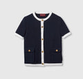 Gucci 819373XKEOT,Gucci short sleeve cardigan,Gucci navy cardigan womens,Gucci short sleeve cardigan womens,Gucci short sleev
