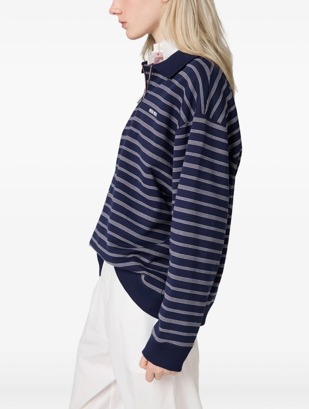 Winniemodo,Winnie modo,MIU MIU MJL773,Miu Miu striped half zip polo shirt,Miu Miu striped polo shirt,Miu Miu striped polo shi