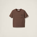 MIU MIU MJN537_14RT_SOOO,Miu Miu jersey T-shirt,Miu Miu brown T-shirt,MIU MIU brown stripe T-shirt,MIU MIU t-shirt 2025,MIU M