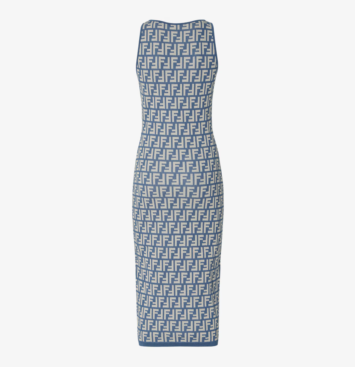 Fendi FZDD38AUHW,Fendi blue monogram dress,Fendi FF logo dress,Fendi FF logo blue dress,Fendi midi dress blue ,Fendi dress bl