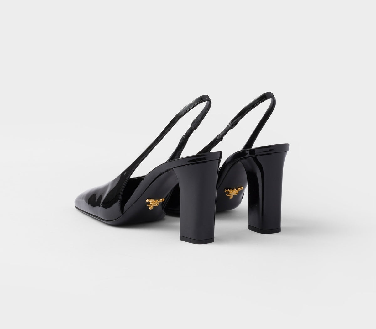 Prada 1I838N,Prada patent leather slingback pumps,Prada slingback pumps,Prada black pumps,Prada chunky heels,Prada black chun