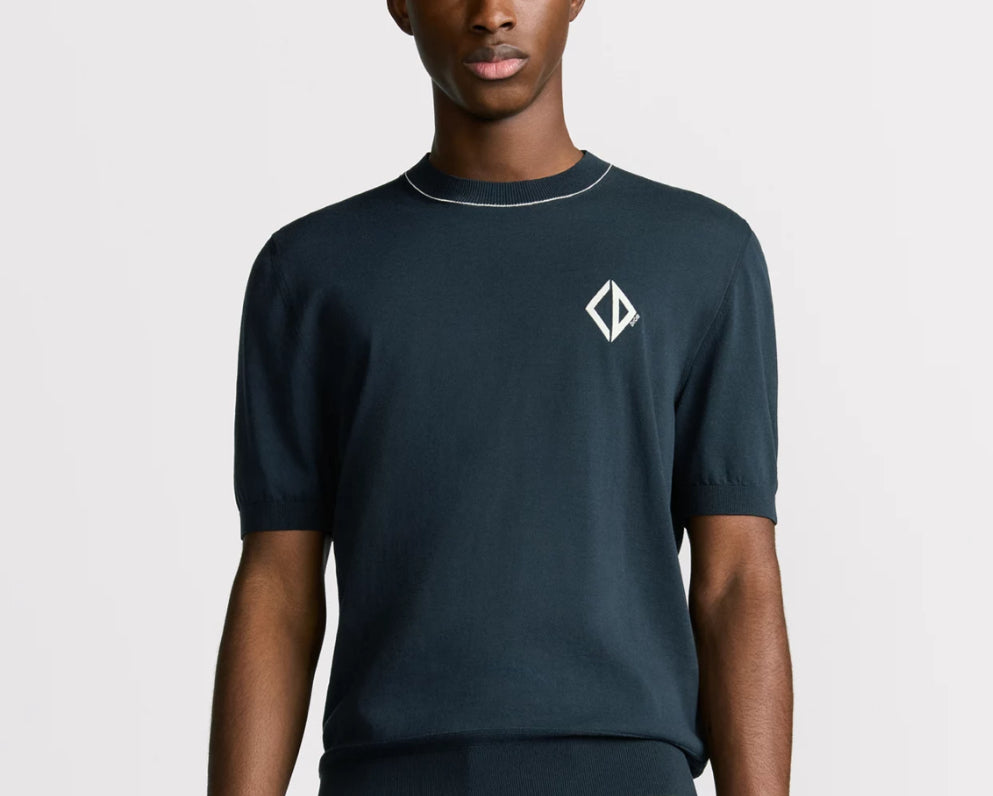 Dior 593M604A6001,Dior CD logo short sleeved sweater,Dior short sleeved sweater,Dior short sleeved blue sweater mens,Dior kni