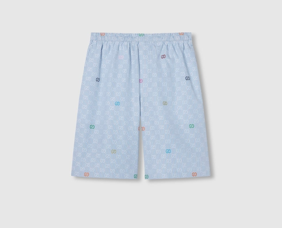Gucci 810782 ZAS9U,Gucci striped cotton shorts,Gucci blue shorts,Gucci GG logo shorts,Gucci monogram shorts,Gucci shorts mens