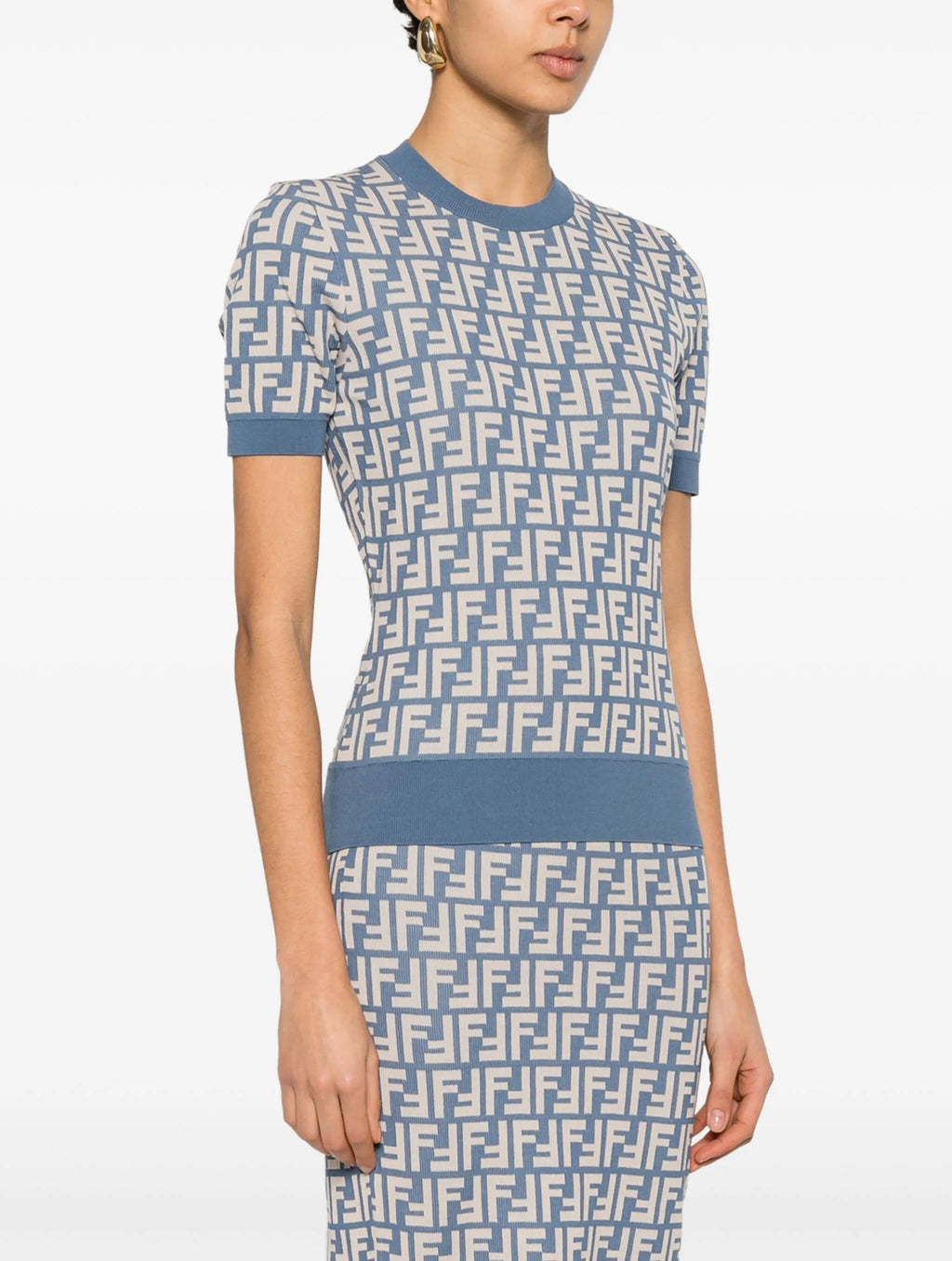 Fendi FZXC72AUHW,Fendi blue monogram T-Shirt,Fendi FF logo T-Shirt,Fendi FF logo blue T-Shirt,Fendi T-Shirt blue,Fendi T-Shir