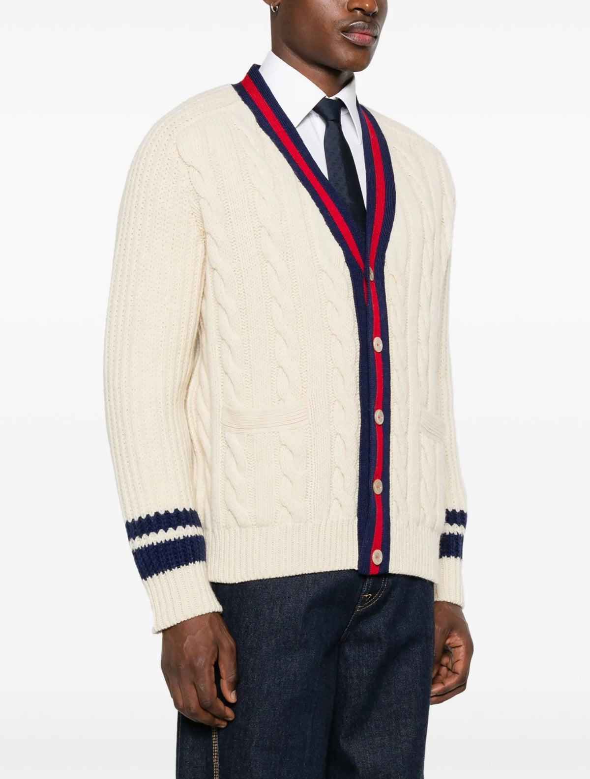 Winniemodo,Winnie modo,Gucci 763373 XKDPC,Gucci web stripe trim cardigan,Gucci cardigan,Gucci cardigan white,Gucci cardigan m