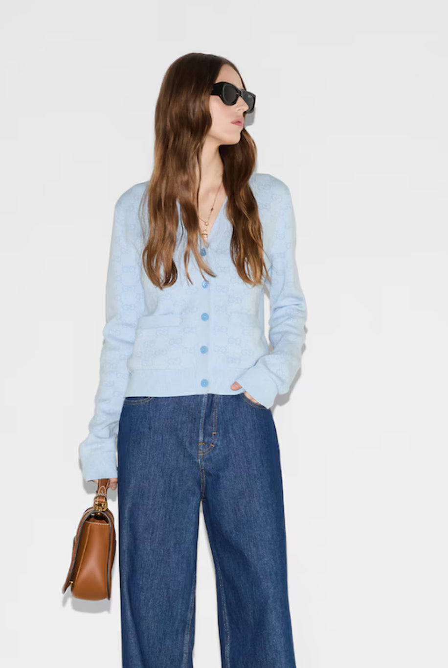 Gucci 818735 XKEOH,Gucci GG jacquard cardigan,Gucci GG monogram cardigan,Gucci GG monogram blue cardigan,Gucci blue monogram