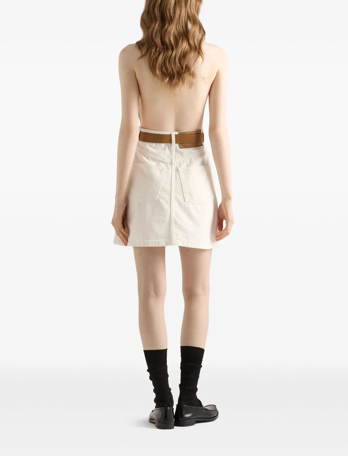 Prada GFA141SOOO14LW,Prada white mini dress,Prada white denim dress,Prada sleeveless white dress,Prada white dress,Prada whit