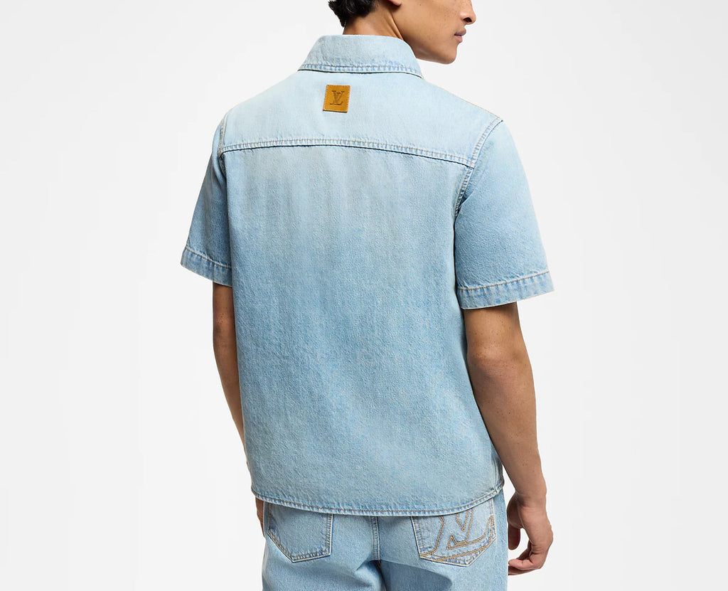 Louis Vuitton 1AGJONC,LV 1AGJONC,Louis Vuitton short sleeved denim shirt,Louis Vuitton denim shirt,Louis Vuitton mens denim s