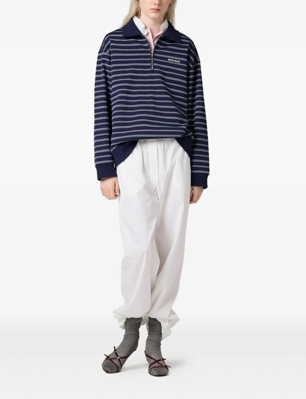 Winniemodo,Winnie modo,MIU MIU MJL773,Miu Miu striped half zip polo shirt,Miu Miu striped polo shirt,Miu Miu striped polo shi