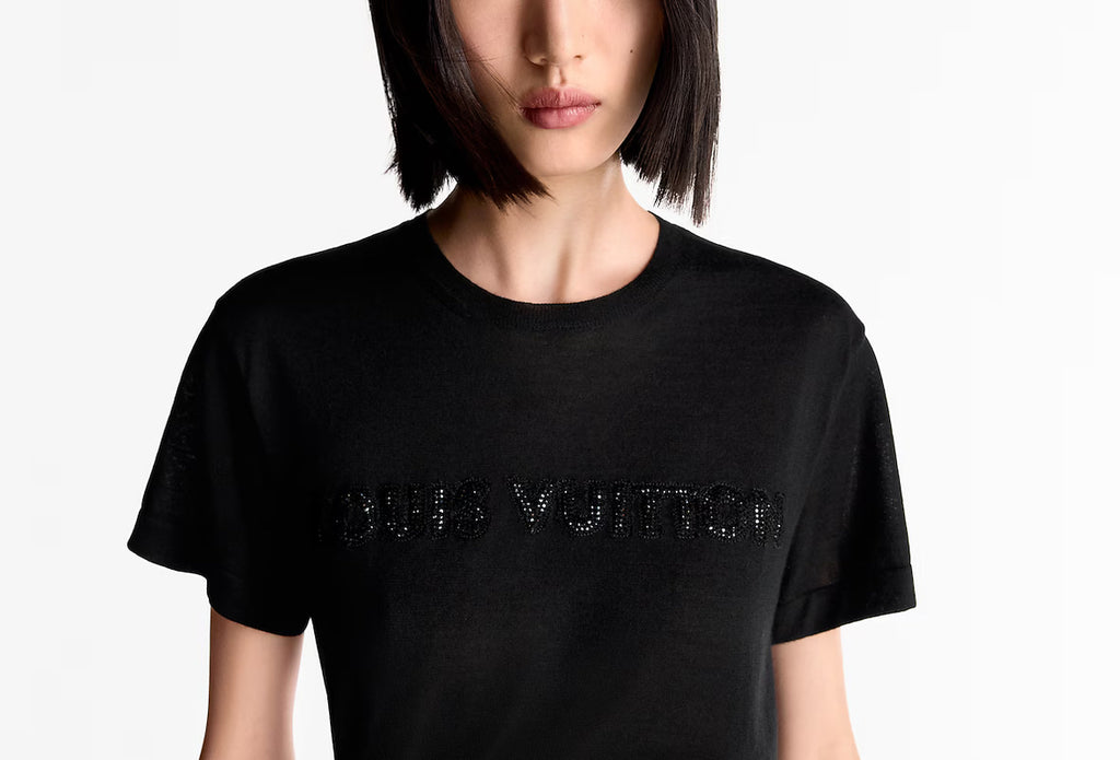 Louis Vuitton 1AHII8,LV 1AHII8,Louis Vuitton knit top,LV knit top,Louis Vuitton knit top rhinestone,Louis Vuitton knit black