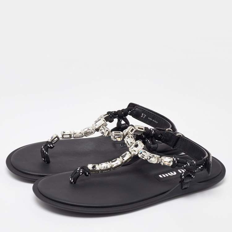 Winniemodo,Winnie modo,MIU MIU 5Y196E,Miu Miu Black Cord Crystal Embellished Thong Sandals,MIU MIU thong sandals,MIU MIU sand
