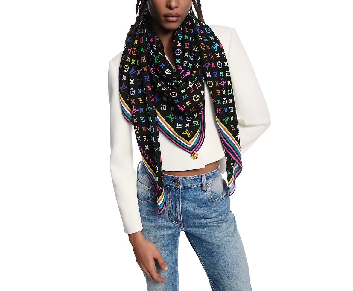 Louis Vuitton M94974,LV M94974,LV x TM monogram shawl,Louis Vuitton Takashi Murakami scarf,Louis Vuitton TM shawl,Louis Vuitt