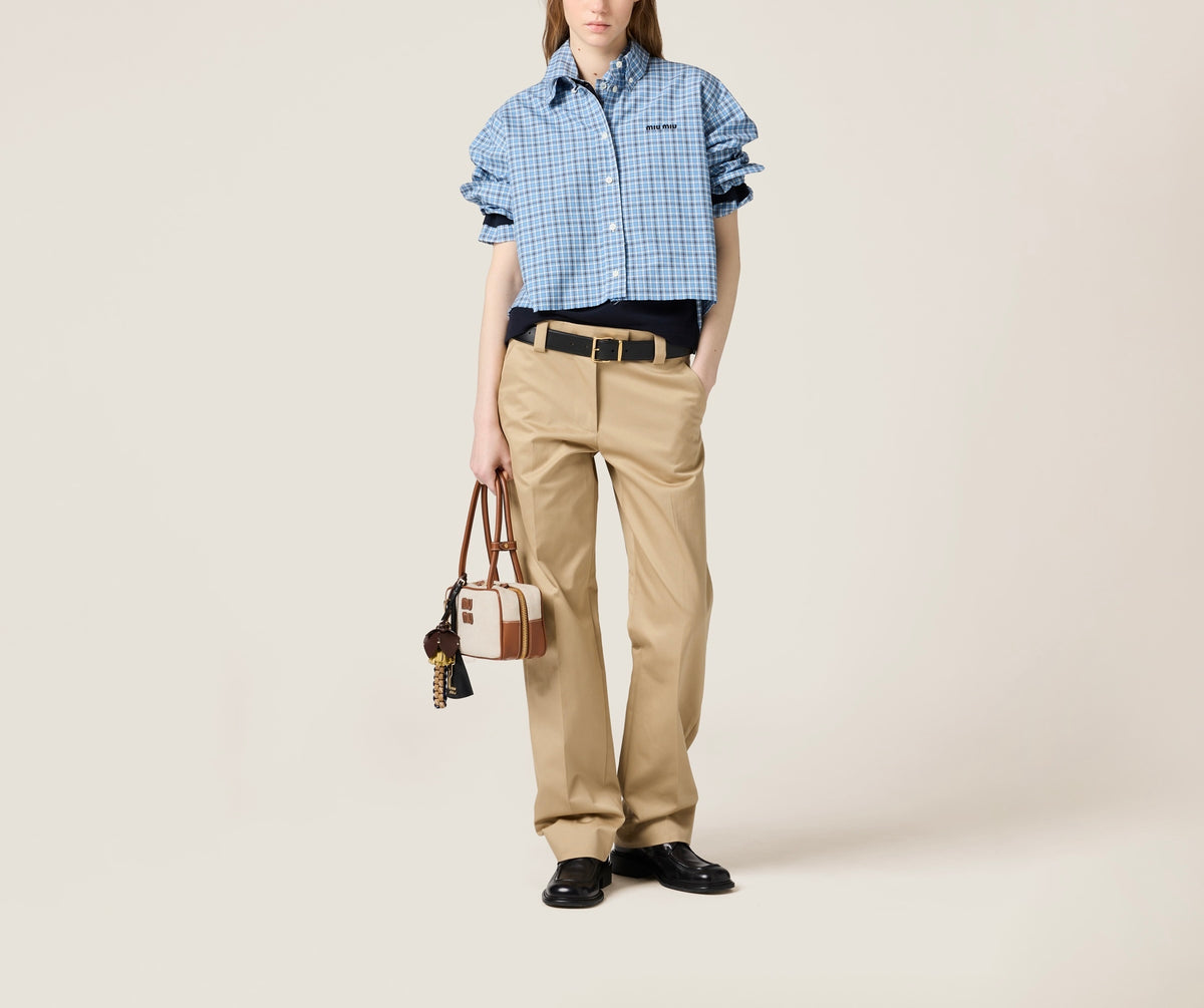 MIU MIU MK1659_16MK_SOOO,Miu Miu poplin shirt,MIU MIU blue shirt,MIU MIU blue checkered shirt,MIU MIU shirt,Miu MIU shirt on