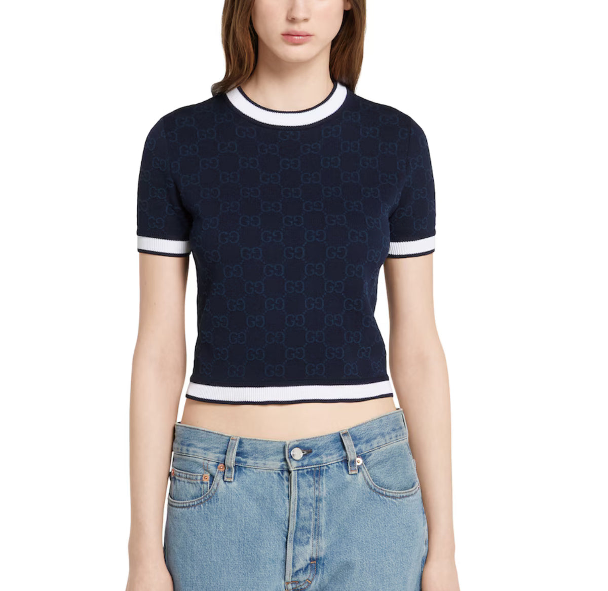 Winniemodo,Winniemodony,Gucci 836303 XKE0M,Gucci GG jacquard top,Gucci short sleeve knit sweater,Gucci knitwear,Gucci knit to