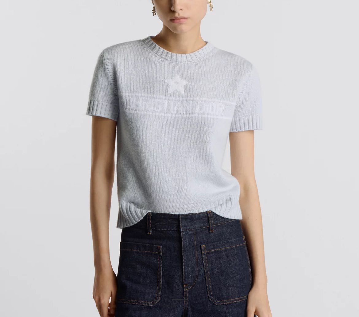 Dior 344S98AM003,Dior short sleeved sweater,Dior short sleeved sweater blue,Dior sweater blue women,Dior women blue sweater,D