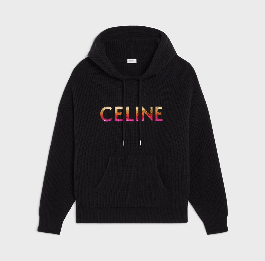 celine 2A10X666Q.38NO,Celine embroidered hooded sweater in ribbed wool,Celine hoodie on sale,Celine hoodie discount,Celine ho