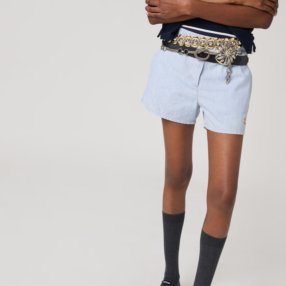 MIU MIU GWP52317NOF0013SOOO,Miu Miu striped Bermudas,Miu Miu striped shorts,MIU MIU shorts,MIU MIU shorts on sale,MIU MIU str