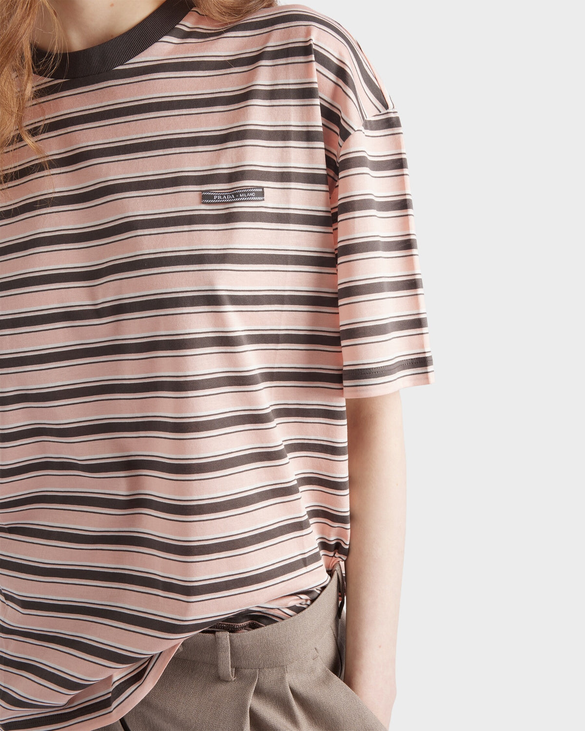 Prada 39633SOOO17K7,Prada striped lisle cotton T-shirt,Prada striped T-shirt,Prada striped womens T-shirt,Prada t-shirt,Prada