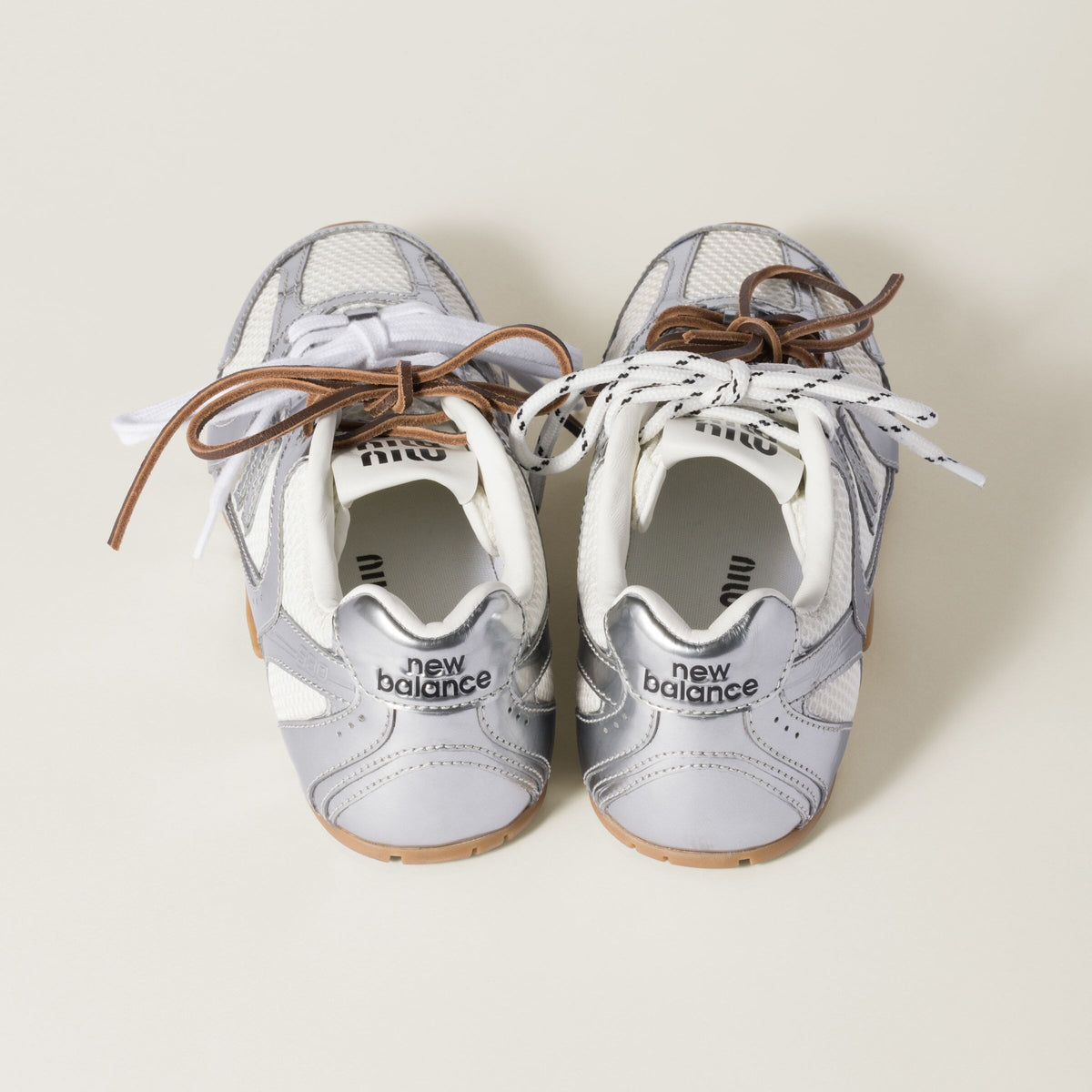MIU MIU 5E165E,Miu Miu 530SL New Balance metallic sneaker,MIU MIU New Balance silver sneaker,MIU MIU new balance 530sl,New ba