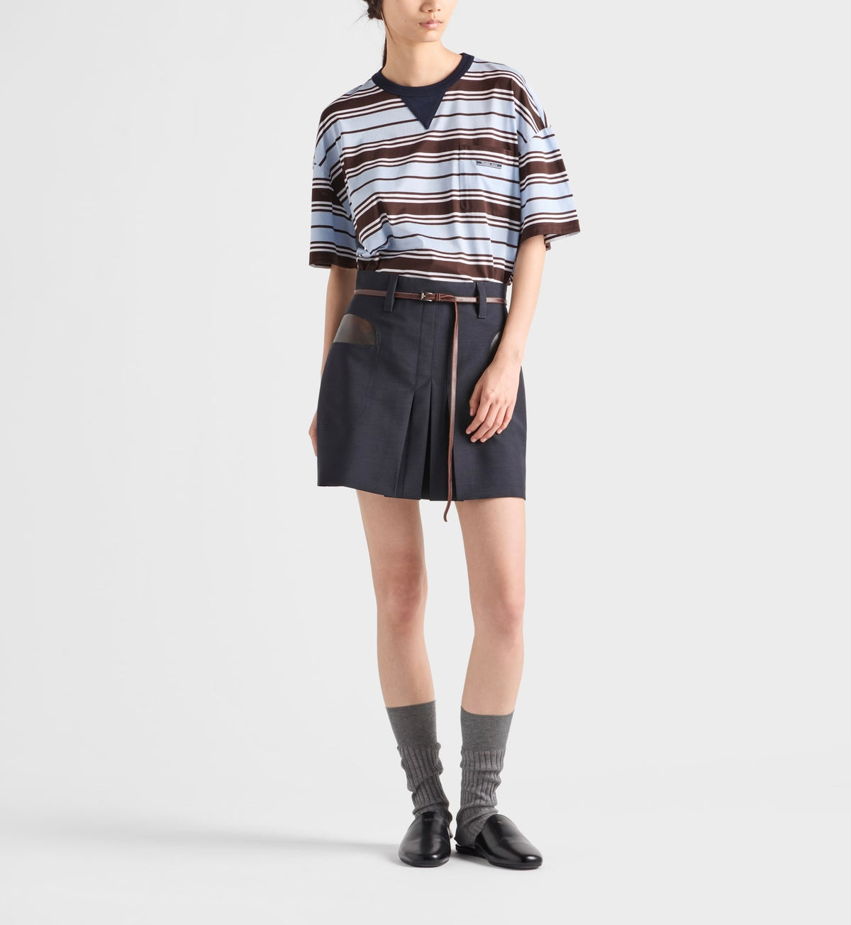 Prada 39610,Prada striped lisle cotton T-shirt,Prada striped T-shirt,Prada stripe tee,Prada stripe t-shirt women,Prada t-shir