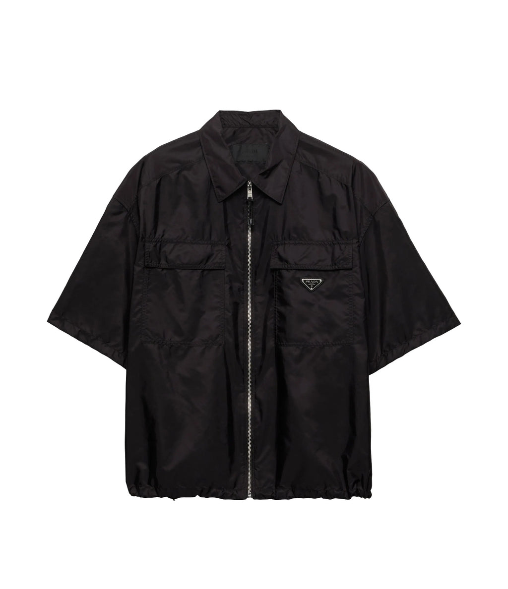 Prada SC758SOOO1WQ9,Prada re-nylon black shirt,Prada re-nylon men black shirt,Prada short sleeve shirt,Prada black shirt,Prad