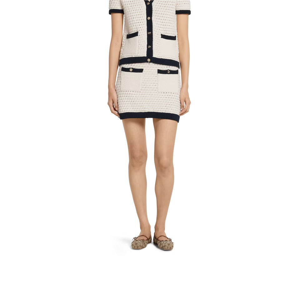 Gucci 836182 XKESV,Gucci cotton crochet skirt,Gucci white skirt,Gucci skirt,Gucci crochet white skirt,Gucci skirt on sale,Guc
