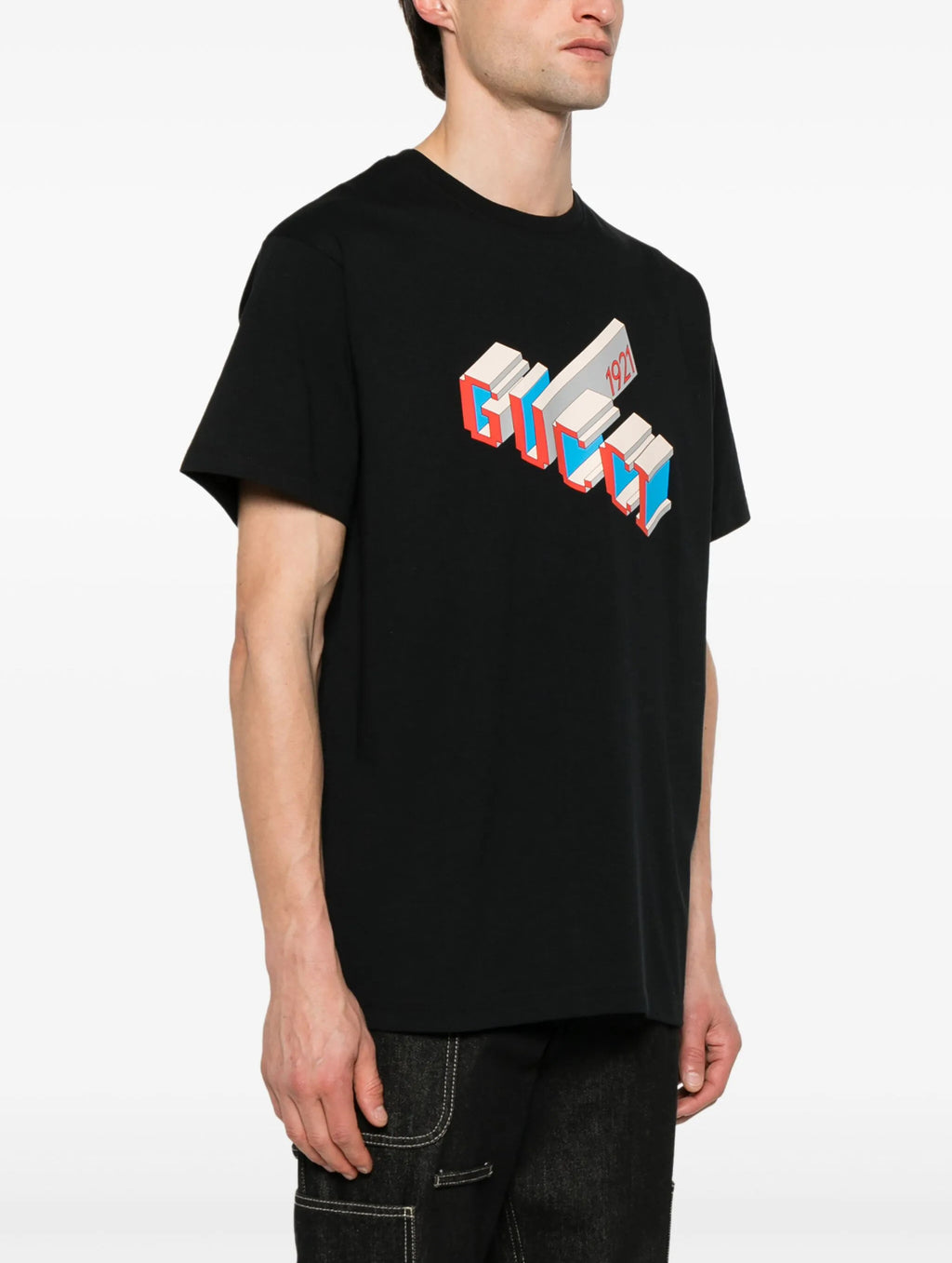 Gucci 771158 XJF69,Gucci 3D Gucci 1921 print T-shirt,Gucci 3D Gucci print T-shirt,Gucci black T-shirt,Gucci 3D print tee,Gucc