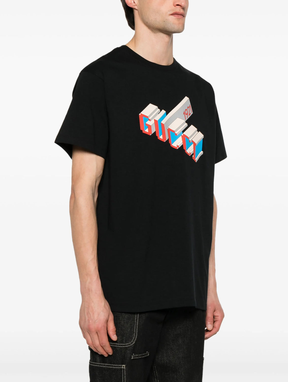 Gucci 771158 XJF69,Gucci 3D Gucci 1921 print T-shirt,Gucci 3D Gucci print T-shirt,Gucci black T-shirt,Gucci 3D print tee,Gucc