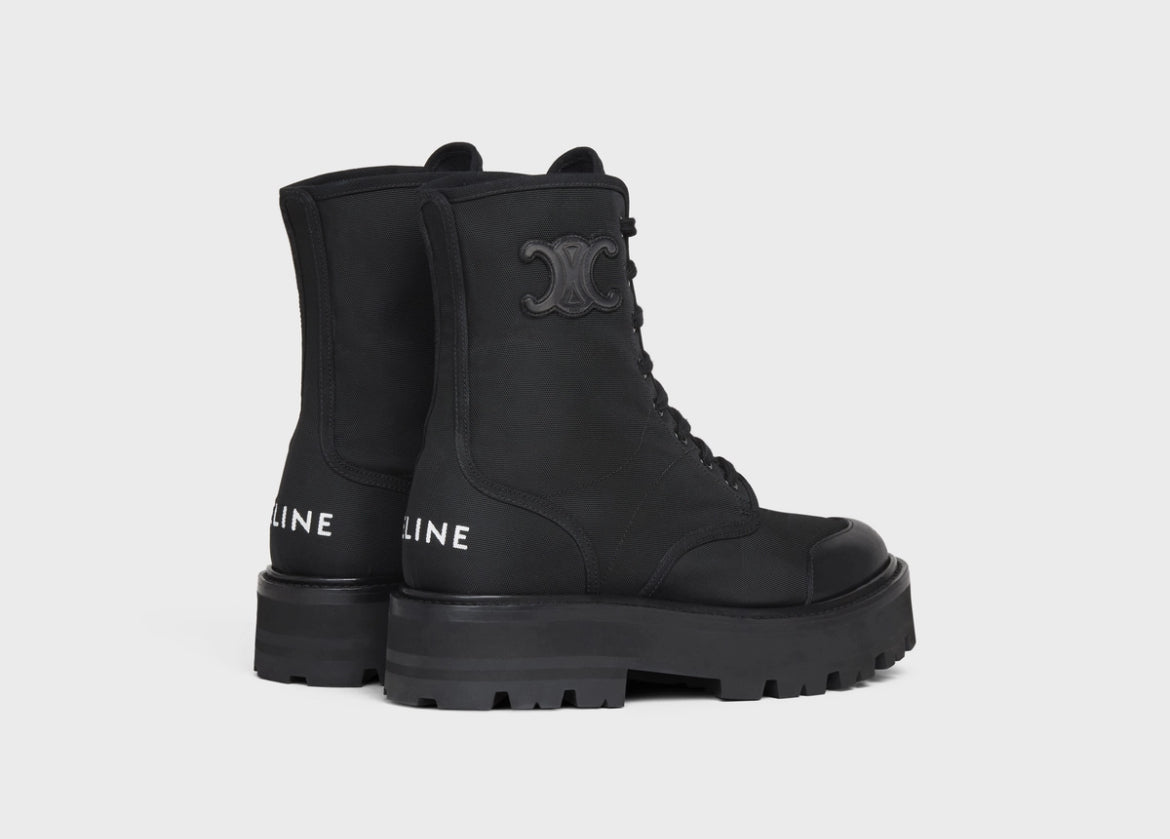 Celine bulky laced up boot in nylon and shiny bull,celine BOOTS,celine women's BOOTS,celine 345597004C,celine boots online sh