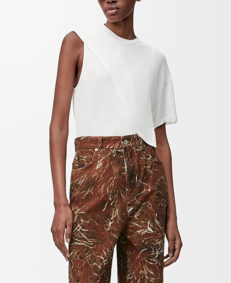 Loewe S616Y22X80,Loewe draped top in lyocell,Loewe draped top,Loewe draped white top,Loewe white top,Loewe white top on sale,