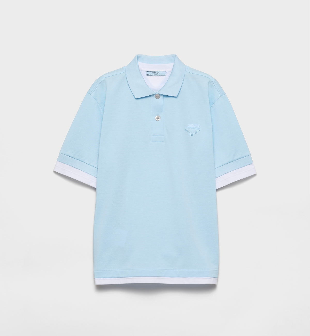 Prada 39586,Prada pique and jersey polo shirt,Prada polo shirt pink,Prada polo shirt light blue,Prada polo shirt sale,Prada p