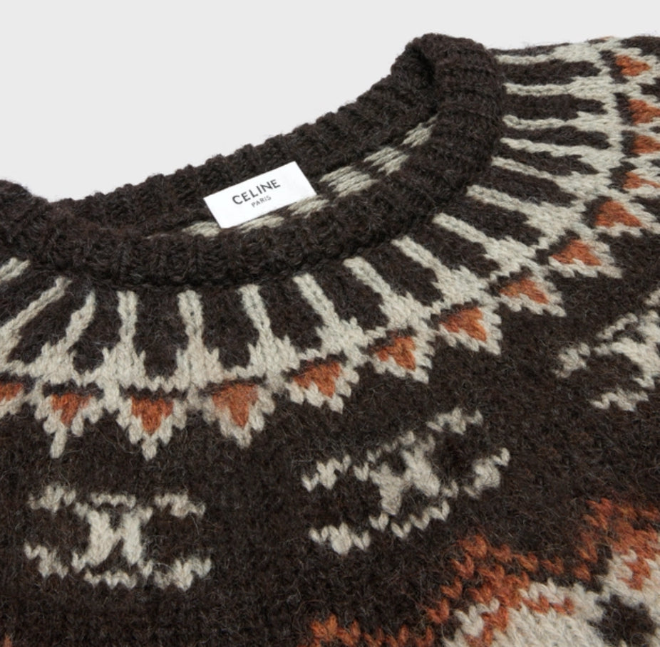 Celine cropped crewneck sweater in triomphe fair isle wool,celine online shop,celine outlet ,celine sweater,celine 2ADJ7823V.
