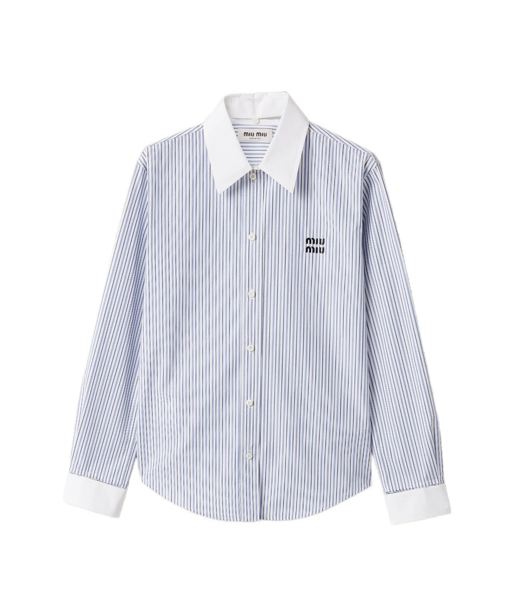 MIU MIU MK1972,Miu Miu striped logo embroidered shirt,Miu Miu striped shirt,Miu Miu striped shirt womens,MIU MIU shirt,MIU MI