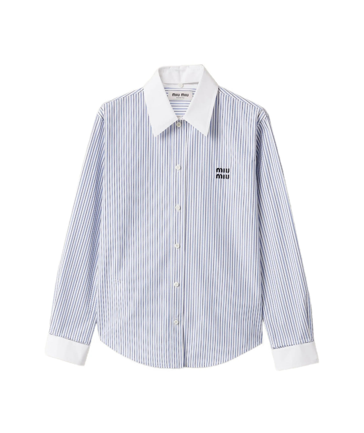 MIU MIU MK1972,Miu Miu striped logo embroidered shirt,Miu Miu striped shirt,Miu Miu striped shirt womens,MIU MIU shirt,MIU MI