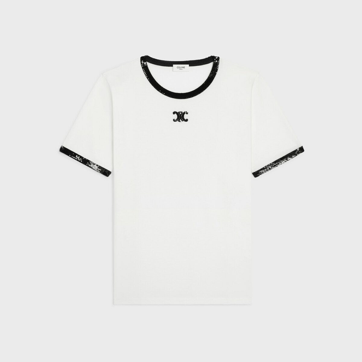 Celine RX05Z671Q.01OB,Celine triomphe T-shirt,Celine womens triomphe T-shirt,Celine womens triomphe white T-shirt,Celine whit
