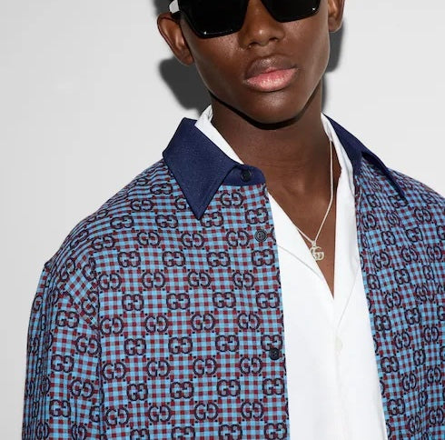 Gucci 814715ZASIZ,Gucci GG jacquard shirt,Gucci GG monogram shirt,Gucci GG monogram mens blue shirt,Gucci monogram mens shirt
