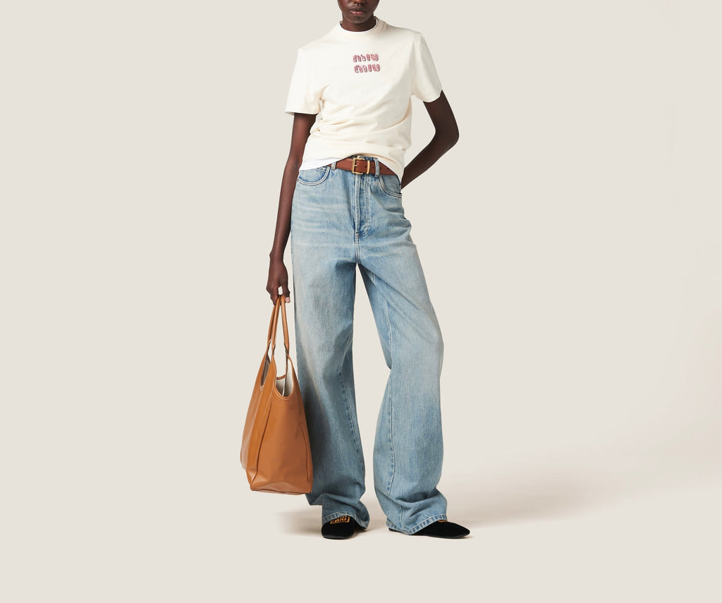 Miu miu MJN499_14AR,Miu Miu white T-shirt,Miu Miu white women T-shirt,Miu Miu white T-shirt rhinestone,Miu Miu logo T-shirt,M