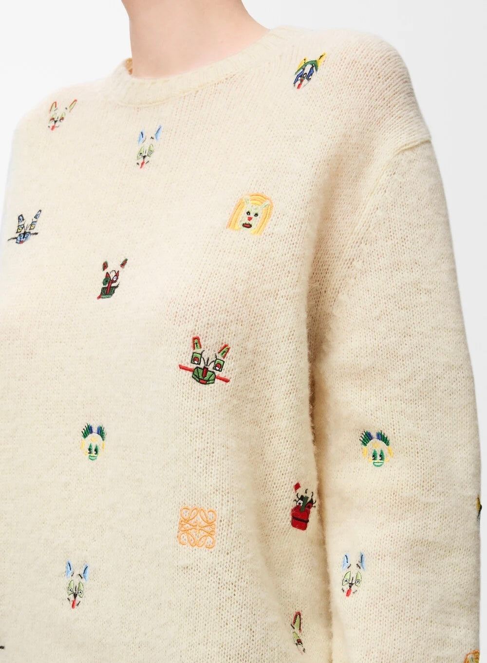 Winniemodo,Winniemodony,Loewe S359Y14KIH,Loewe sweater wool,Loewe sweater dog embroidery,Loewe knit sweater white,Loewe sweat
