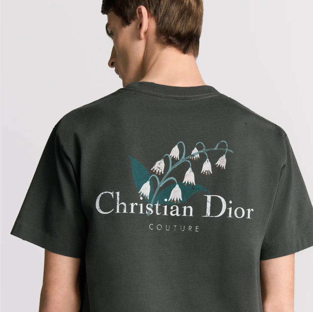 Dior 593J672B0554,Dior Lily of the Valley T-shirt,Dior Lily of the Valley black T-shirt,Dior couture t-shirt black,Dior t-shi