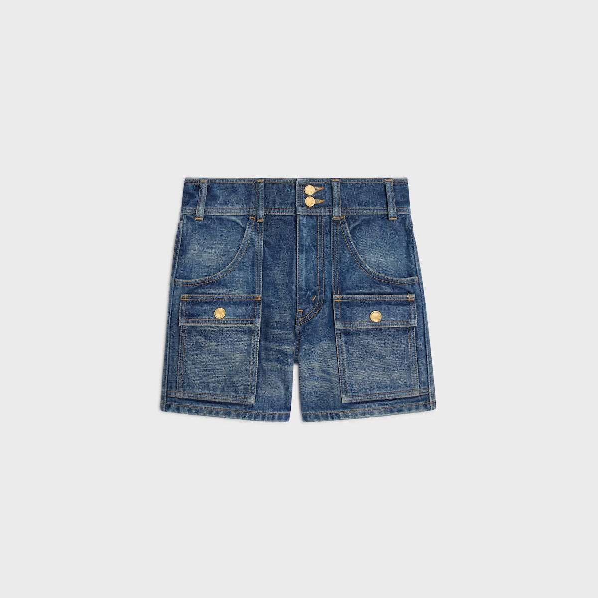 Celine RP06N930F.07DU,Celine kitty shorts wash denim,Celine denim shorts,Celine denim shorts womens,Celine shorts womens,Celi